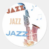Jazz Saxofoon Moderne Kunst Ronde Sticker (Voorkant)
