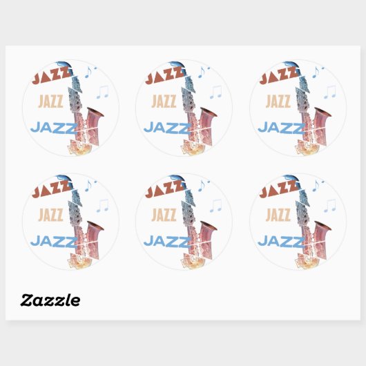 Jazz Saxofoon Moderne Kunst Ronde Sticker (Vel)