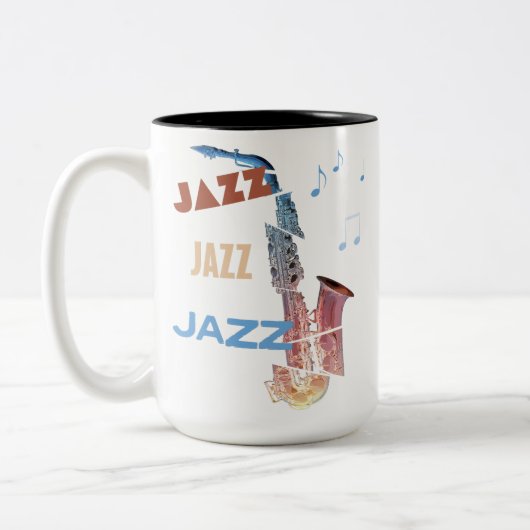 Jazz Saxofoon Moderne Kunst Tweekleurige Koffiemok (Links)