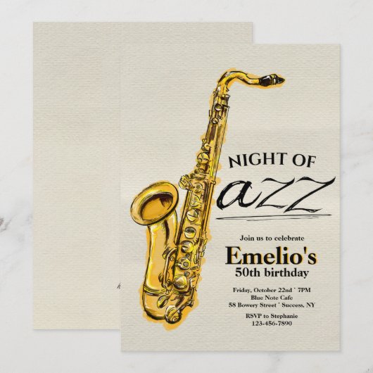 Jazz Saxofoon Uitnodiging (Voorkant / Achterkant)