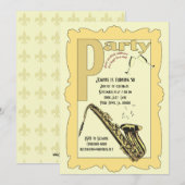 Jazz Saxophone Party Invitation Kaart (Voorkant / Achterkant)