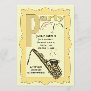 Jazz Saxophone Party Invitation Kaart