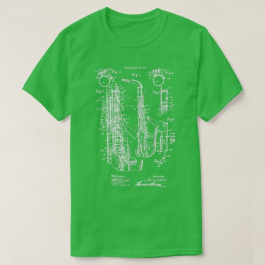 Jazz Saxophone Patent Print 1915 T-shirt (Design voorkant)