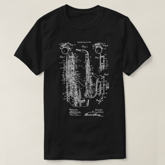 Jazz Saxophone  Patent Print 1915 T-shirt (Design voorkant)