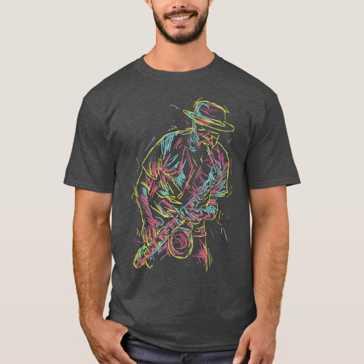 Jazz Saxophone Player Colorful Abstract Art Sax T-shirt (Voorkant)