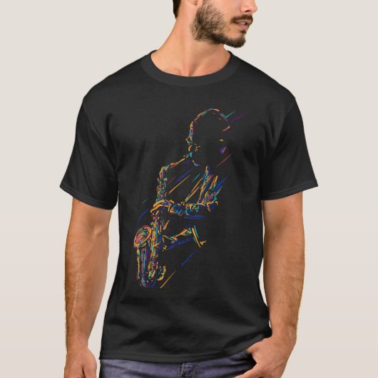 Jazz saxophonist colorful line art t-shirt (Voorkant)