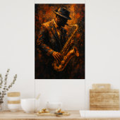 Jazz Saxophonist — Warm Abstract Music Art Poster (Keuken)
