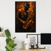 Jazz Saxophonist — Warm Abstract Music Art Poster (Thuiskantoor)