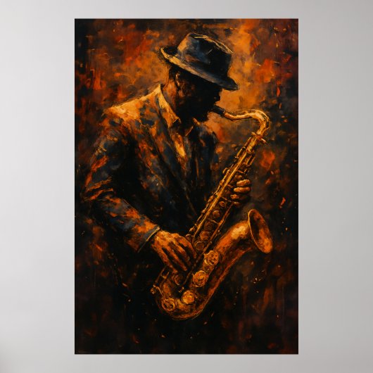 Jazz Saxophonist — Warm Abstract Music Art Poster (Voorkant)