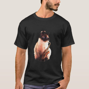 Jazz Siamese kat die saxofone sax speelt T-shirt