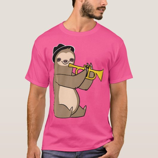 Jazz Sloth Trompet Grappige Muzikant T-shirt (Voorkant)