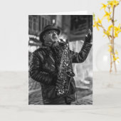 JAZZ STREET MUSICUS VERJAARDAG KAART (Gele Bloem)