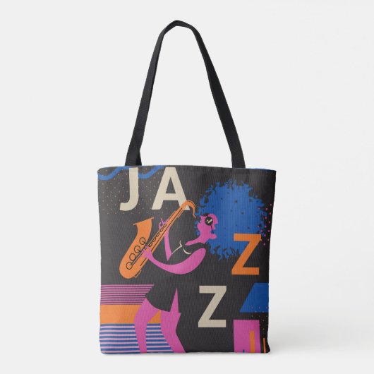 Jazz Theme Saxophone Music Tote Bag (Achterkant)