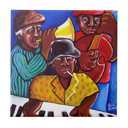 Jazz Trio African American Folk Art Tile Tegeltje (Voorkant)