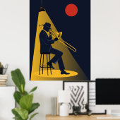 Jazz Trombone Speler Print | Mid-Century (Thuiskantoor)
