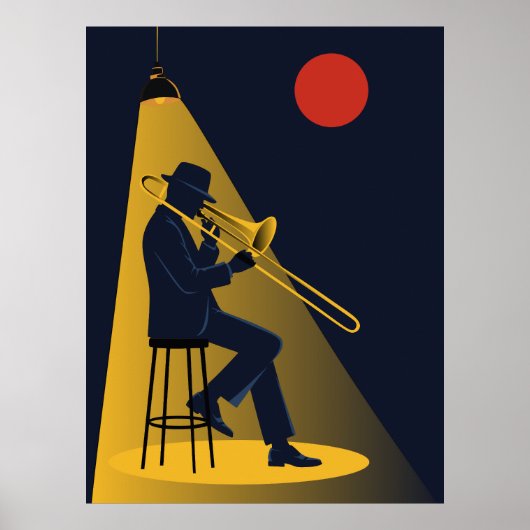 Jazz Trombone Speler Print | Mid-Century (Voorkant)