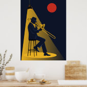 Jazz Trombone Speler Print | Mid-Century (Keuken)