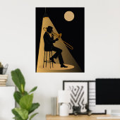 Jazz-trombonist-afdruk | Vintage Jazz Poster (Thuiskantoor)