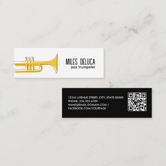 Jazz Trompet Muzikant Docent QR Code Mini Visitekaartje (Voorkant / Achterkant)