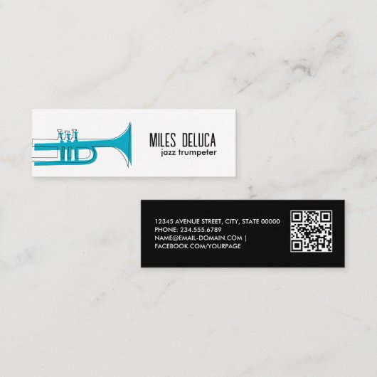 Jazz Trompet Muzikant Docent QR Code Mini Visitekaartje (Voorkant / Achterkant)