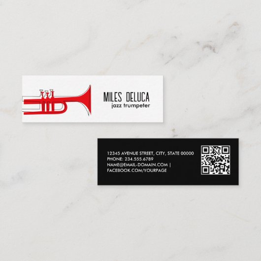 Jazz Trompet Muzikant Docent QR Code Mini Visitekaartje (Voorkant / Achterkant)
