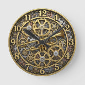 Jazz trompetklok, Steampunk, Goud, Muziek Ronde Klok (Voorkant)