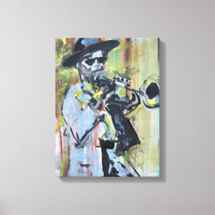 Jazz Trompettist Neo-Expressionist Canvas Afdruk