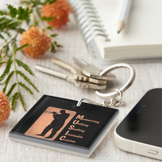 Jazz Trumpet Player Music Sleutelhanger (Voorkant Rechts)