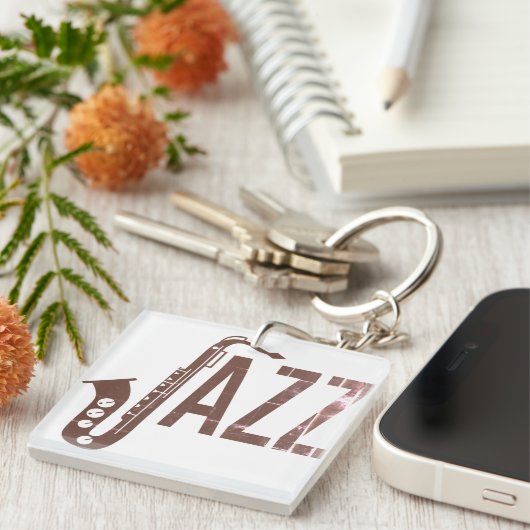 Jazz Typography Sax Sleutelhanger (Voorkant Rechts)