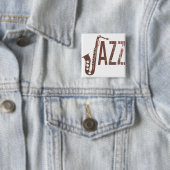 Jazz Typography Sax Vierkante Button 5,1 Cm (In situ)