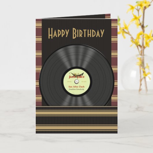 Jazz Vinyl Record Gepersonaliseerde Kaarten (Gele Bloem)