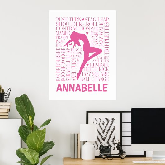 Jazz Word Cloud Hot Pink Wall Art Poster (Thuiskantoor)