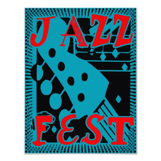 JazzFest gitaar, bewerk tekst Foto Afdruk (Voorkant)