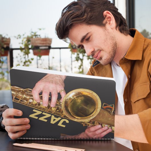 Jazzman die Gold Saxophone foto speelt Planner