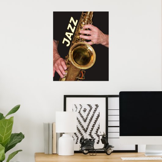 Jazzman die Gold Saxophone fotografeert Folie Afdrukken (Insitu (Desk))