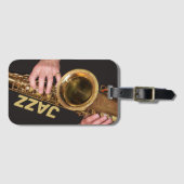 Jazzman die Gold Saxophone speelt Bagagelabel (Voorkant (horizontaal))