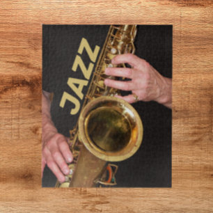 Jazzman die Gold Saxophone speelt Legpuzzel