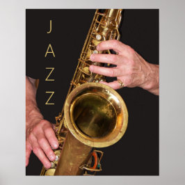 Jazzman die gouden saxofoon speelt poster