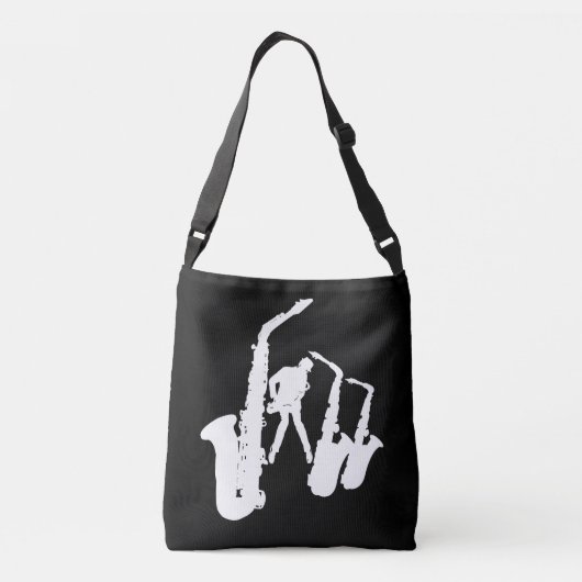 Jazzman White saxophonist Sax Black Bag Crossbody Tas (Achterkant)