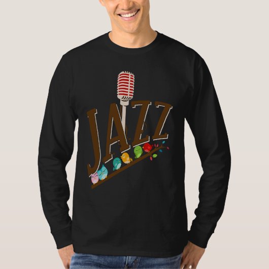 jazzmuziek instrument microfoon vogels zingen t-shirt (Voorkant)