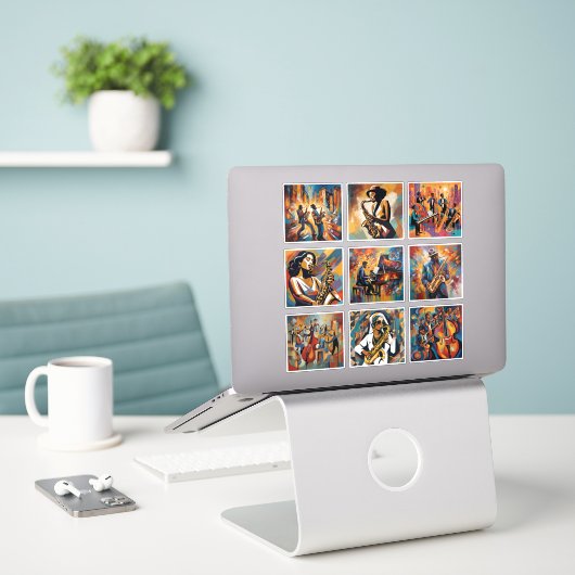 Jazzmuziek Kunststickercollectie Sticker (Laptop op bureau)