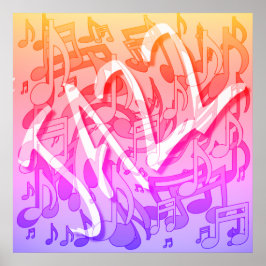 Jazzmuziekpatroon Dansende dwarrelende noten Kleur Poster