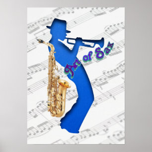 Jazzmuzikant Blue Print Wall Art Poster