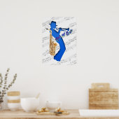 Jazzmuzikant Blue Print Wall Art Poster (Keuken)