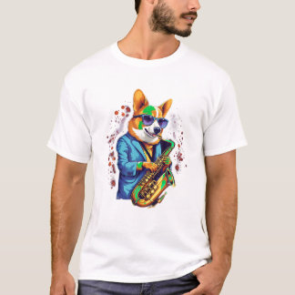 Jazzmuzikant Corgi Dog Saxophone T Shirt