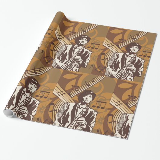Jazzmuzikant met Saxofoon Cadeaupapier (Uitgerold)