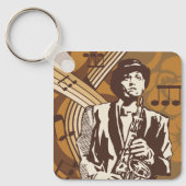 Jazzmuzikant met saxofoon sleutelhanger (Voorkant)