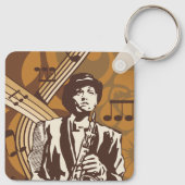 Jazzmuzikant met saxofoon sleutelhanger (Achterkant)
