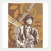 Jazzmuzikant met Saxofoon Vierkante Sticker (Voorkant)
