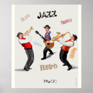 Jazzmuzikanten Retro Muziek Blues Vintage Kunst Sc Poster